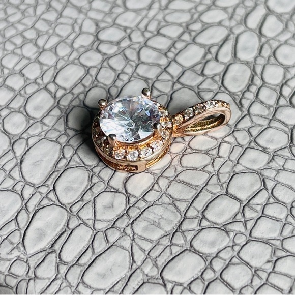 Halo Rose Gold Plated Round Cubic Zirconia 925 Sterling Silver Pendant - Picture 5 of 6
